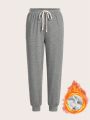 SHEIN Frenchy Women's Plus Size Joggers With Knotted Waist And Fleece Lining