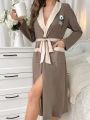 Panda & Letter Print Color Block Robe