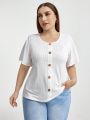 SHEIN Essnce Women's Plus Size Buttoned T-shirt With Ruffled Sleeves