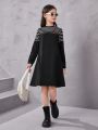 SHEIN Tween Girl Striped Heart Patchwork Dress