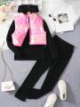 SHEIN Kids Cooltwn Tween Girl 1pc Solid Vest Jacket & Hoodie & 1pc Pants