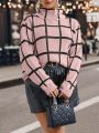 Plus Size Grid Pattern Turtleneck Sweater