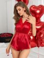 Women's Lace Splice Backless Halterneck Sleepwear Romper