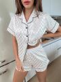 Checked Contrast Piping Satin PJ Set