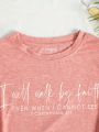 Women's Slogan Printed Round Neck T-Shirt