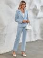 Women's Color Block Lapel Suit Jacket And Long Pants Set