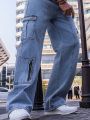 Men'S Flap Pocket & Side Stripe Denim Pants