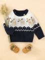 Baby Girls' Cartoon Pattern Drop Shoulder Sweater