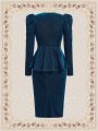 SHEIN DECDS Vintage Party Two Piece Velvet Outfit For Women, Autumn And Winter