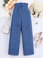 SHEIN Kids EVRYDAY Girls Paperbag Waist Belted Wide Leg Pants