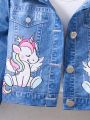 SHEIN Kids EVRYDAY Toddler Girls' Cute Unicorn Printed Short Denim Jacket