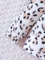 Young Girl Leopard Pattern Colorblock Zip Up Teddy Jacket
