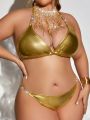 SHEIN Swim SXY Plus Size 2pcs Bikini Set With Rhinestone Chain Detailing