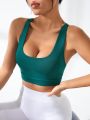 SHEIN Yoga Basic Women's Sport Bra For Running, Yoga, Fitness With Push Up, Gather And Backless Design