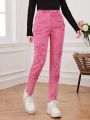 Teen Girls' Vintage Street Style Sweet And Cool Star Patch Embroidery Casual & Comfortable Pink Denim Jeans Tapered Pants