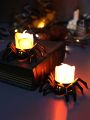 Halloween Decorative Led Electronic Candle Light With Spider Design, Table Lamp, Horrible Atmosphere, Built-in Battery