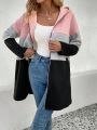 Women'S Color Block Zipper Front Hooded Jacket