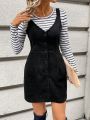 SHEIN LUNE 2pcs/set Striped Tai Xi & Solid Color Suspender Skirt