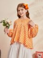 SHEIN Kids Nujoom Girls' Loose Vintage A-line Plaid Shirt