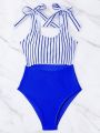 SHEIN Swim Striped Cut Out Tie Shoulder One Piece Swimsuit