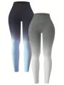 2 Pack Ombre Print Wideband Waist Sports Leggings