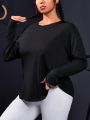 Yoga Basic Plus Size Solid Color Long Sleeve Athletic T-Shirt