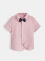 SHEIN Kids FANZEY Toddler Boys Bow Front Button Up Shirt