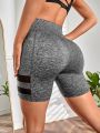 Yoga Basic Mesh Insert Wideband Waist Sports Shorts With Phone Pocket