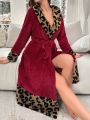 Leopard Pattern Belted Flannelette Robe