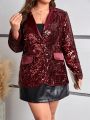 SHEIN Privé Plus Size Sequined False Pocket Blazer