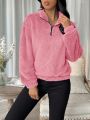 SHEIN Privé Slouchy Half Zip Plush Pullover Sweater