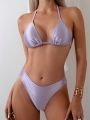 Solid Color Triangle Bikini Set