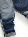 Baby Boys' Street Style Soft Denim Patchwork Jeans With Washed Design