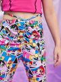 THE POWERPUFF GIRLS X SHEIN SHEIN Kids Y2Kool Tween Girl Pop Art Print Flare Leg Pants