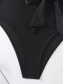SHEIN Swim Chicsea Women's One-shoulder Floral Decoration With Waist Belt Monokini Swimsuit