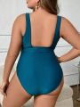 SHEIN Swim Chicsea Plus Size Deep V-Neck Backless One-Piece Swimsuit