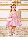 SHEIN Baby Girl Patchwork Romantic Floral Pattern Asymmetrical Neckline Dress