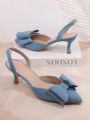 Women'S Blue High Heels With Bow Decoration