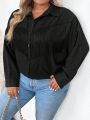 SHEIN CURVE+ Plus Size Solid Color Fringed Hem Off Shoulder Top