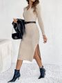 SHEIN Frenchy Solid Color Split Hem Sweater Dress