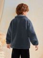 SHEIN Tween Boy Flap Pocket Teddy Coat