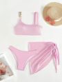 SHEIN Swim Y2GLAM Pink Sexy Swimsuit Set, 3pcs