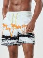 Men's Palm Tree Printed Beach Shorts