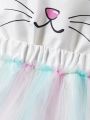 Baby Girl Easter Rabbit Ear & Rainbow Mesh Splice Dress