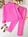 Teenage Girls' Nine Red Long Suit Jacket And Pants Set For Spring And Summer