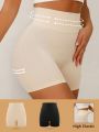 2pcs/Set Women'S Seamless Knit Shapewear Shorts In Apricot