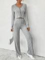 Women's Solid Color Ribbed Knitted 2-piece Set