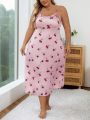 Women's Cherry Print Suspender Plus Size Nightgown