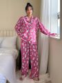 DAZY Kpop Ladies' Dog Printed Long Sleeve Top And Pants Pajama Set