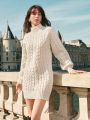 SHEIN Frenchy Mock Neck Cable Knit Sweater Dress Without Belt